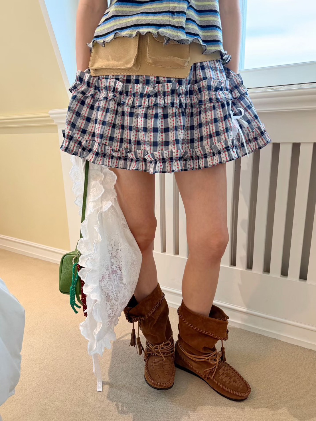 格子紗標籤裙