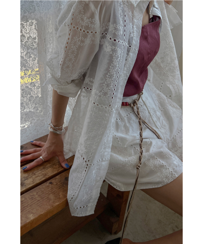 東大門夏季高級感 刺繡常襯衫+短褲(2件組)