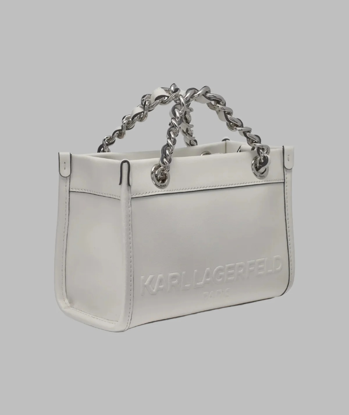 [S] KARL LAGERFELD WINTER WHITE/SILVER LH4EW2DP-W2V SAVOIE SMALL LEATHER CROSSBODY, 196788285569 (SKL1643)