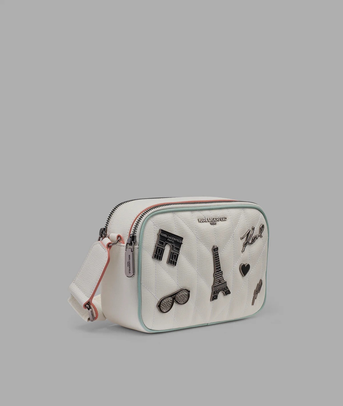 [S] KARL LAGERFELD WINTER WHITE/SILVER L6AEK9BJ-W2V MAYBELLE CROSSBODY WITH PARIS PINS, 198913617740 (SKL1644)