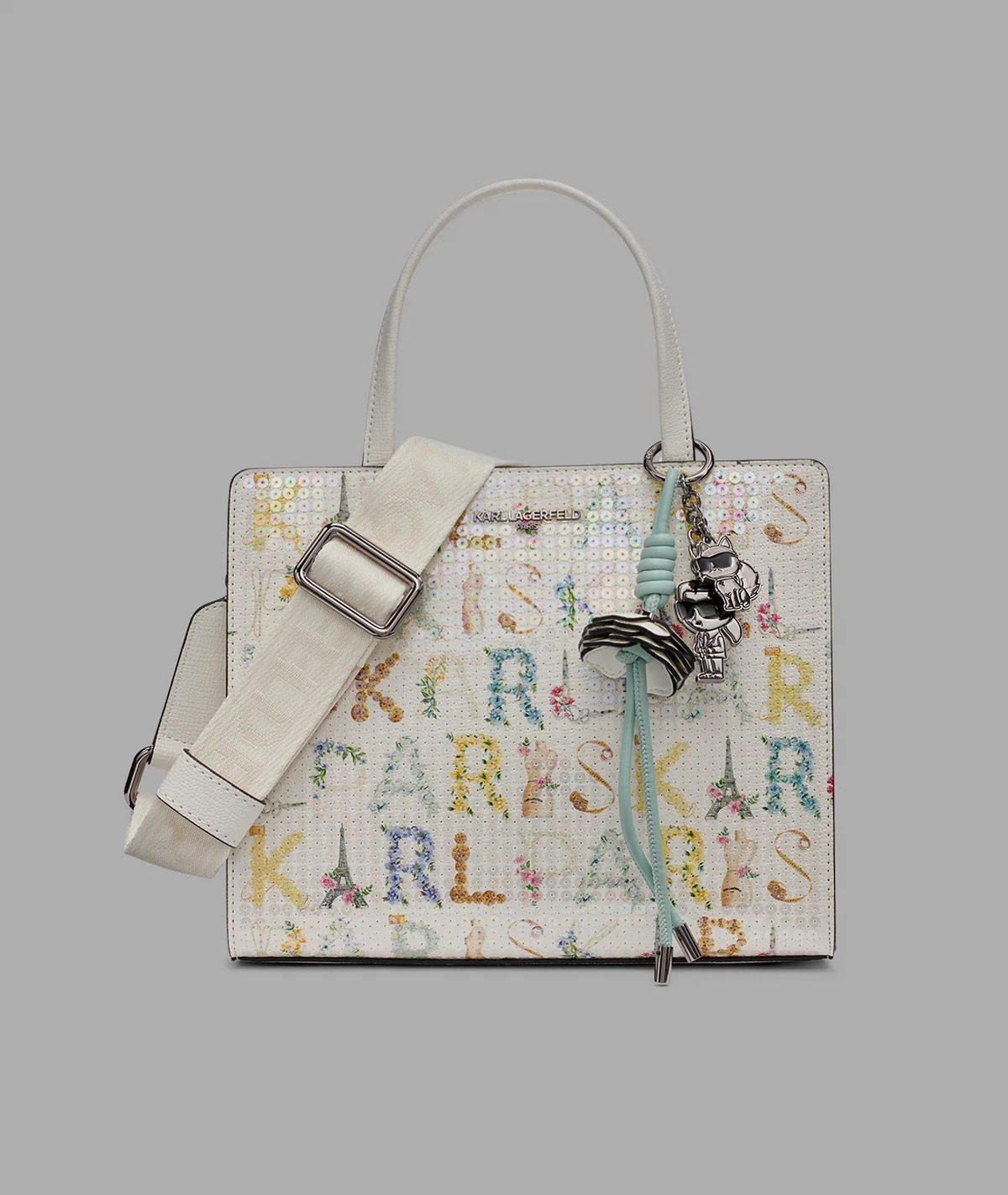 [S] KARL LAGERFELD WINTER WHITE MULTI L6AD48BJ-W2M MAYBELLE SATCHEL WITH SEQUINS, 198913620153 (SKL1647)