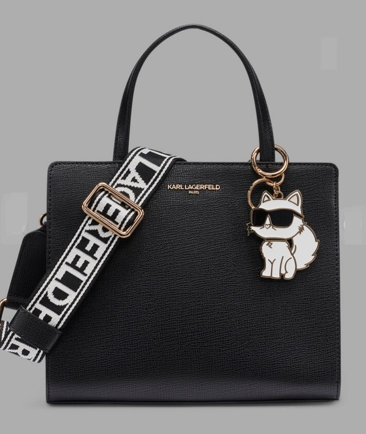 [S] KARL LAGERFELD BLACK/GOLD L6AD68BJ-BGD MAYBELLE SATCHEL WITH CHOUPETTE CHARM, 198913620139 (SKL1649)