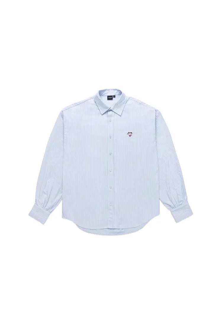 Love FraMe Embroidered Striped Shirt - Blue