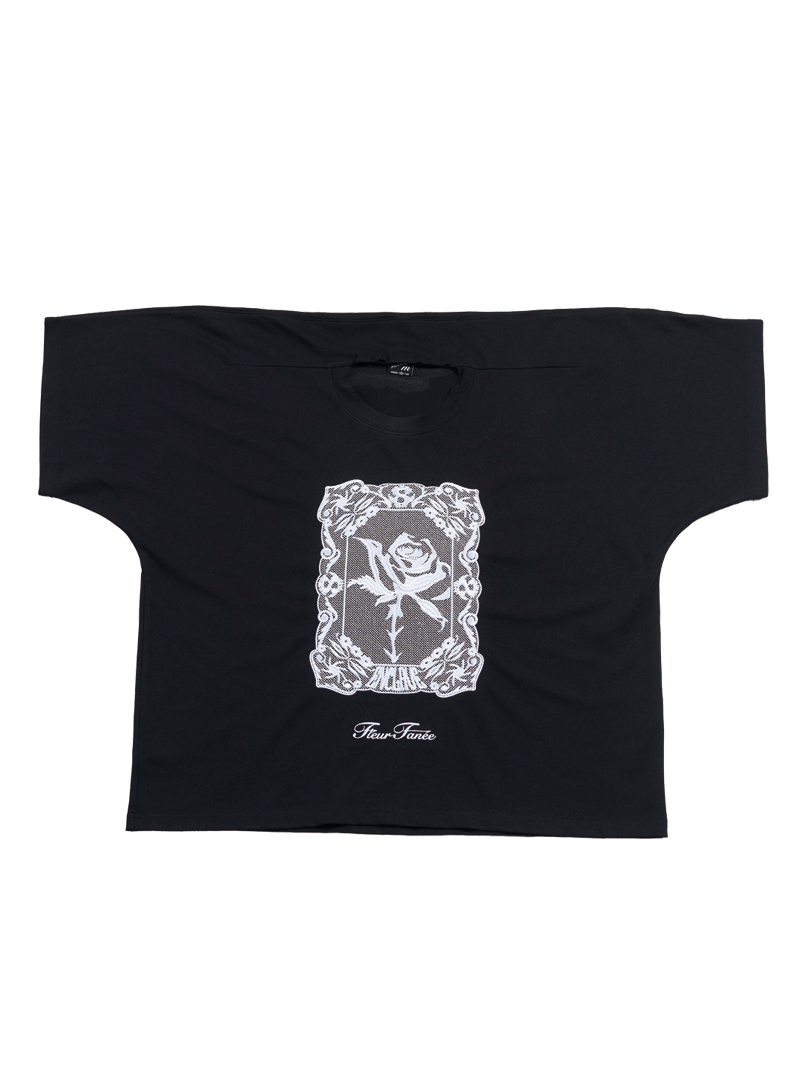 LACE-LOOKED EMBROIDERED SHORT-SLEEVE “JUST LIKE T” TEE