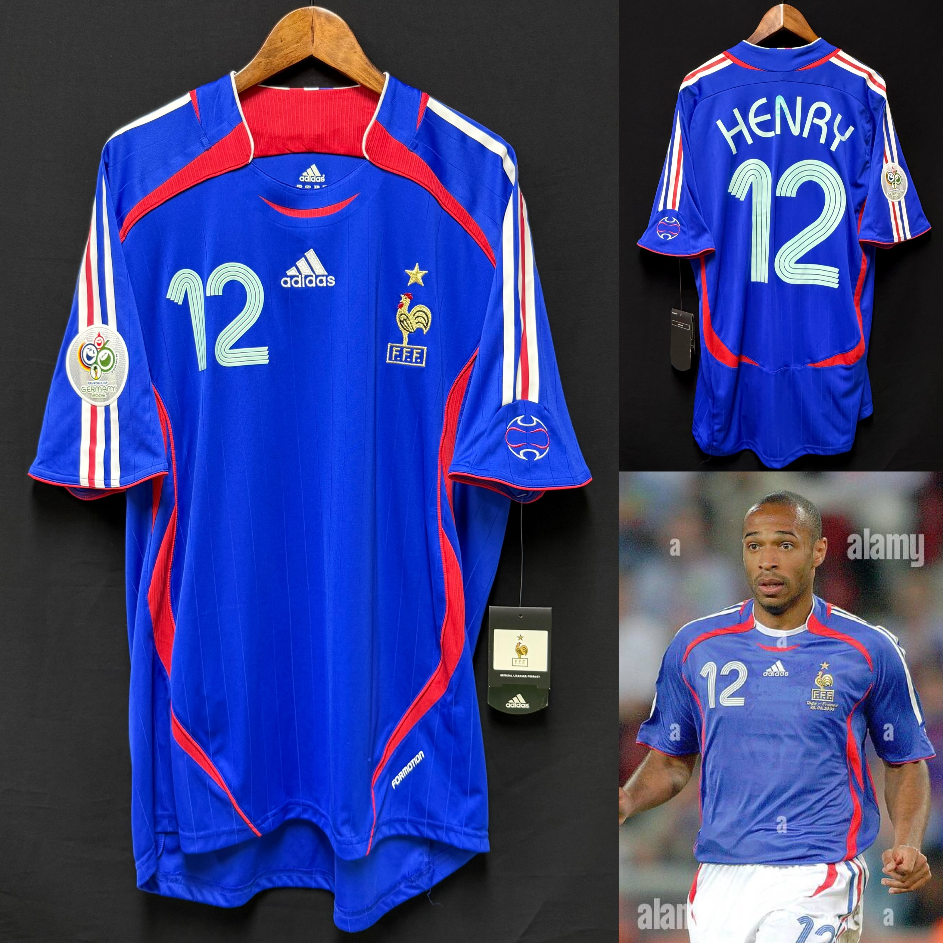(BNWT) France 2006 FIFA World Cup Adidas Home Player Issue Shirt #12 HENRY