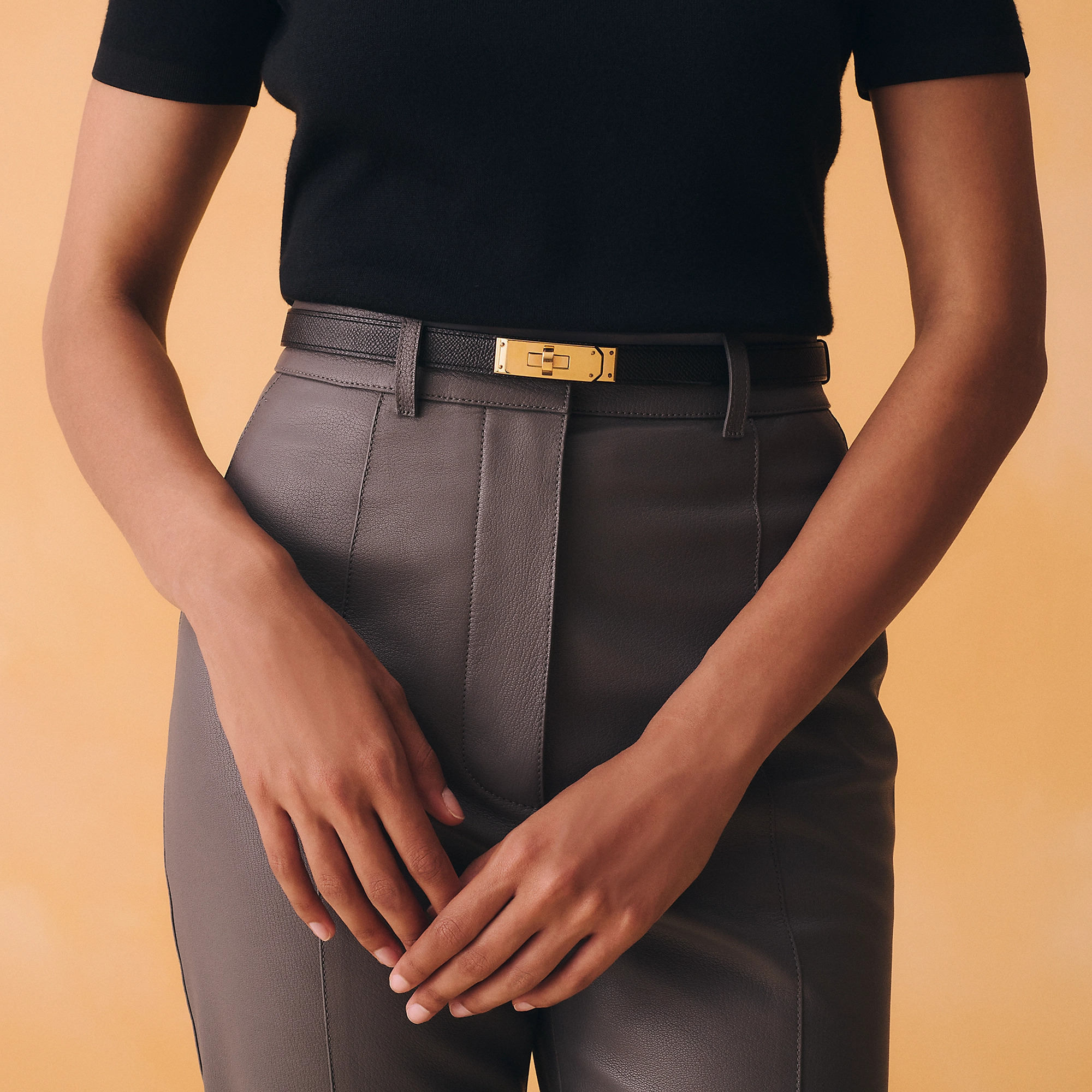 Hermes Kelly belt noir NO  黑色玫瑰金扣
