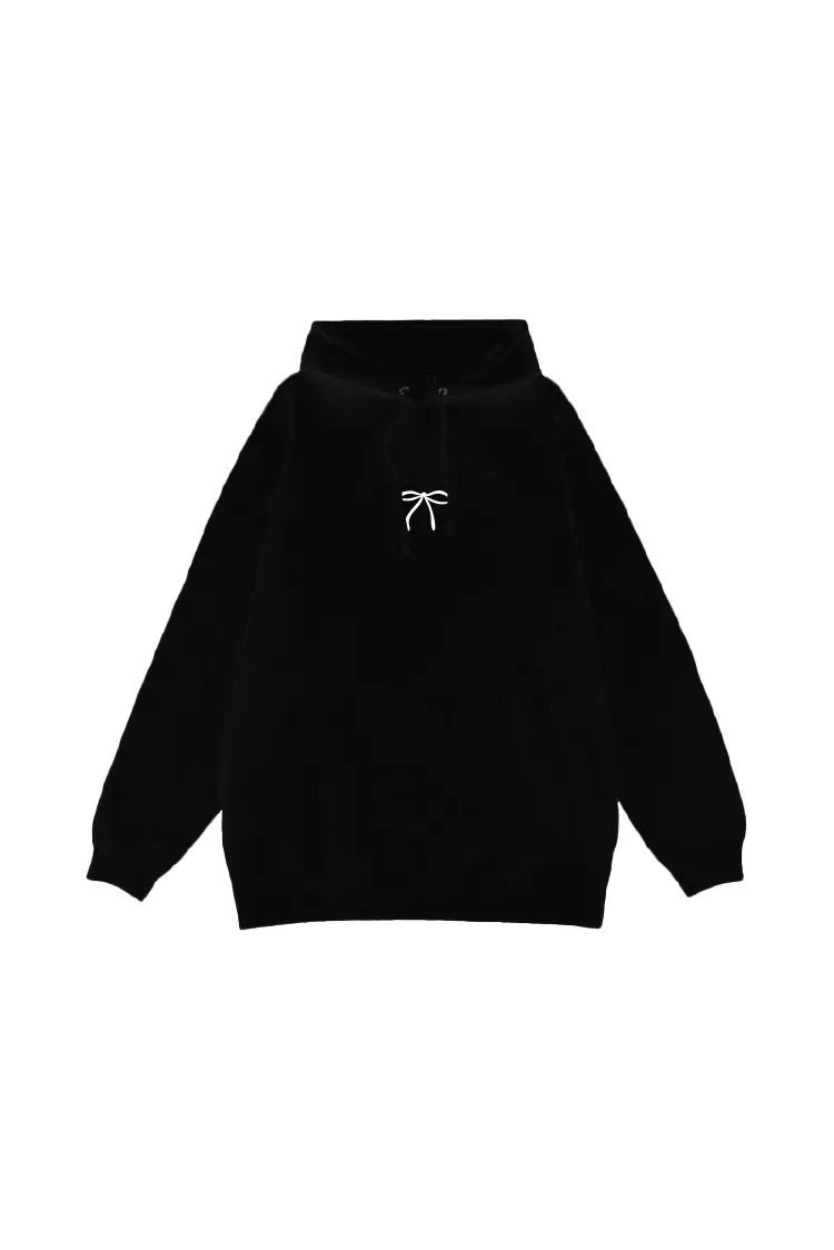 Embrace Bliss Bow Tie Hoodie - Black