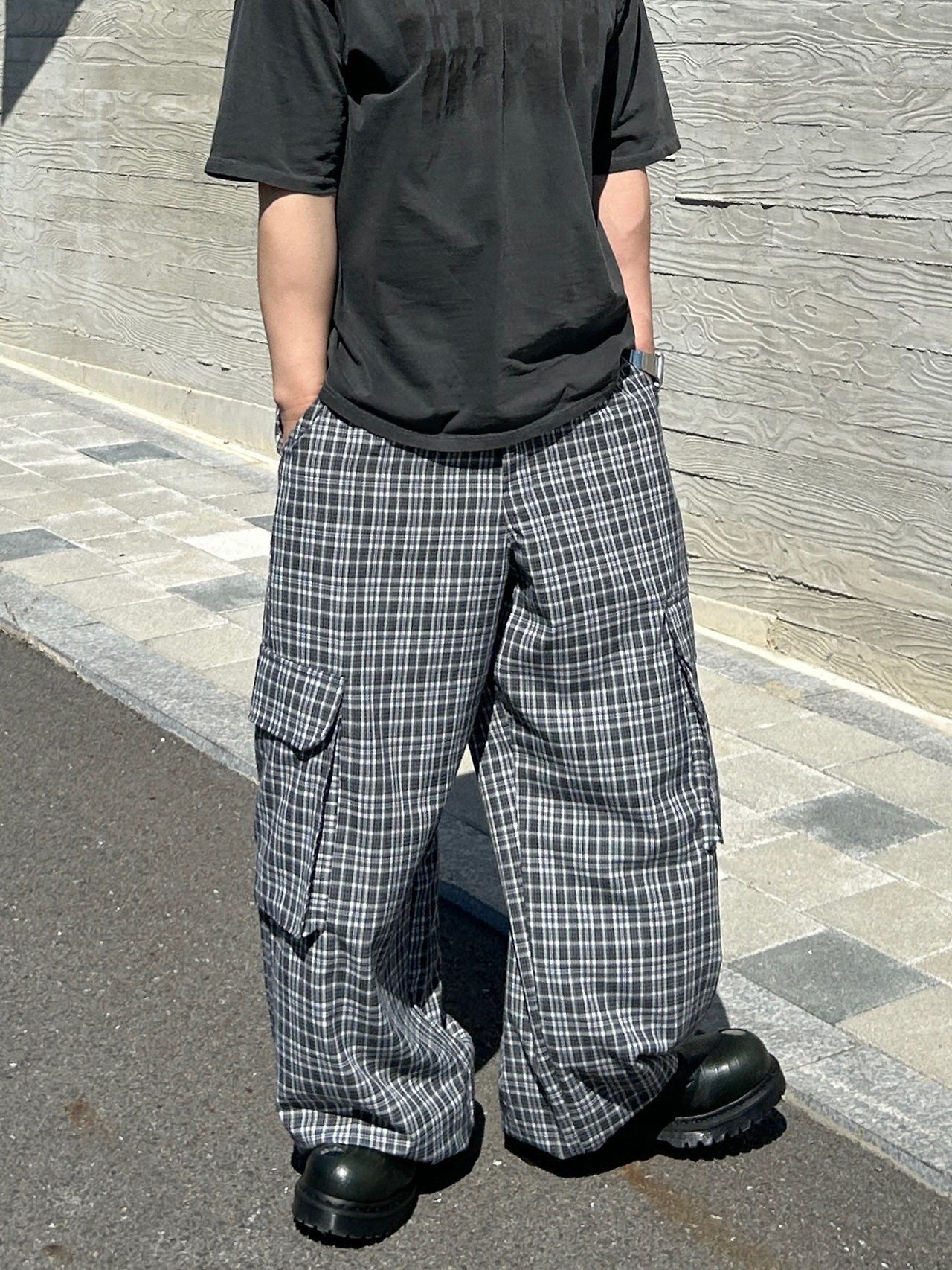 格仔工裝鬆身褲 West-005P