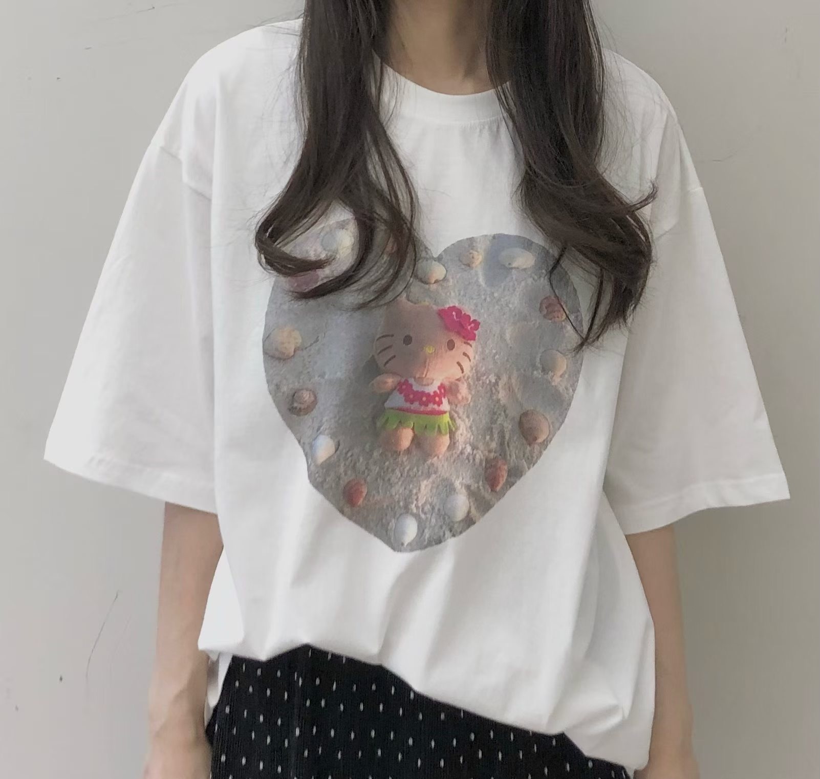 沙灘愛心kitty t