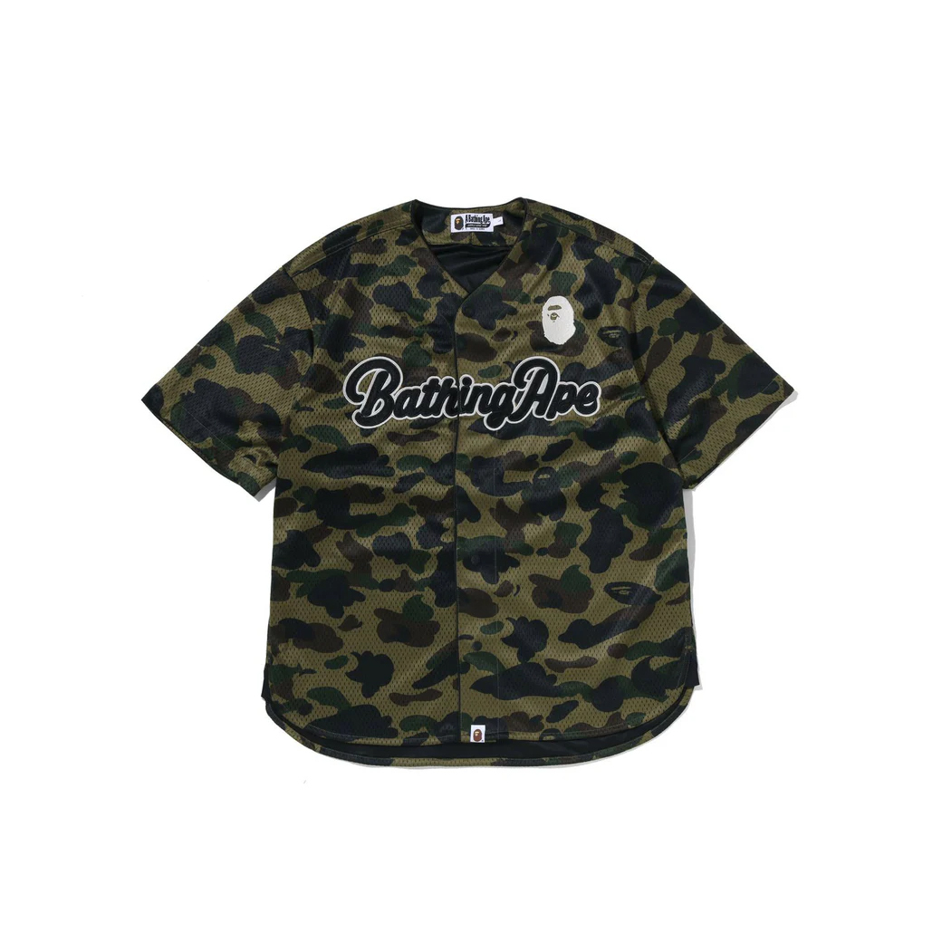 -(B3a01)-A BATHING APE BAPE 1ST CAMO BASEBALL SHIRT SS26 迷彩 草寫 棒球衫 綠迷彩/黃迷彩-1M20132011