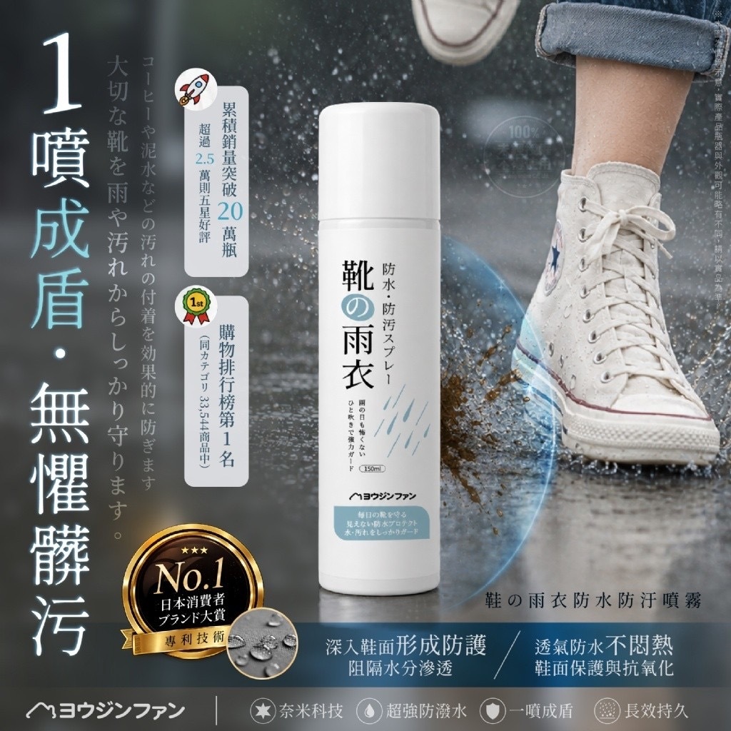 ヨウジンファン®️鞋の雨衣防水防汙噴霧150ml