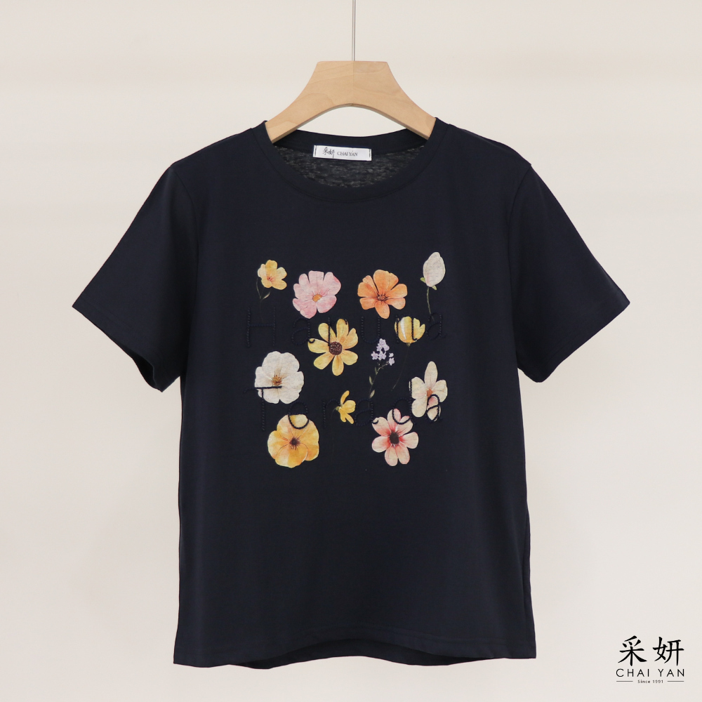 立體字母花朵短袖上衣