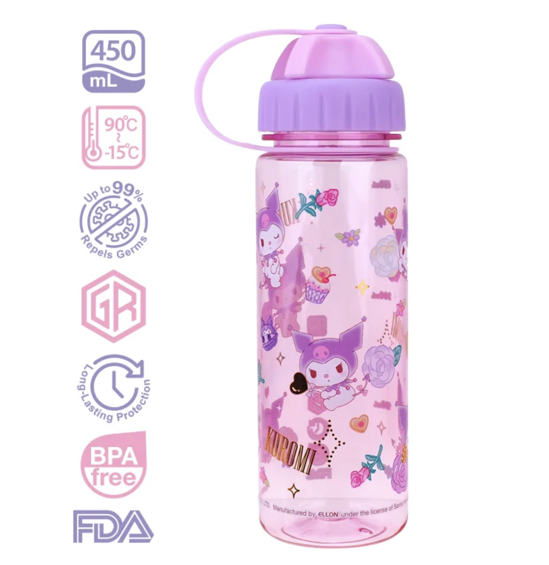 Kuromi 450ml BPA Free 膠水樽 2開口設計 9-5961-52