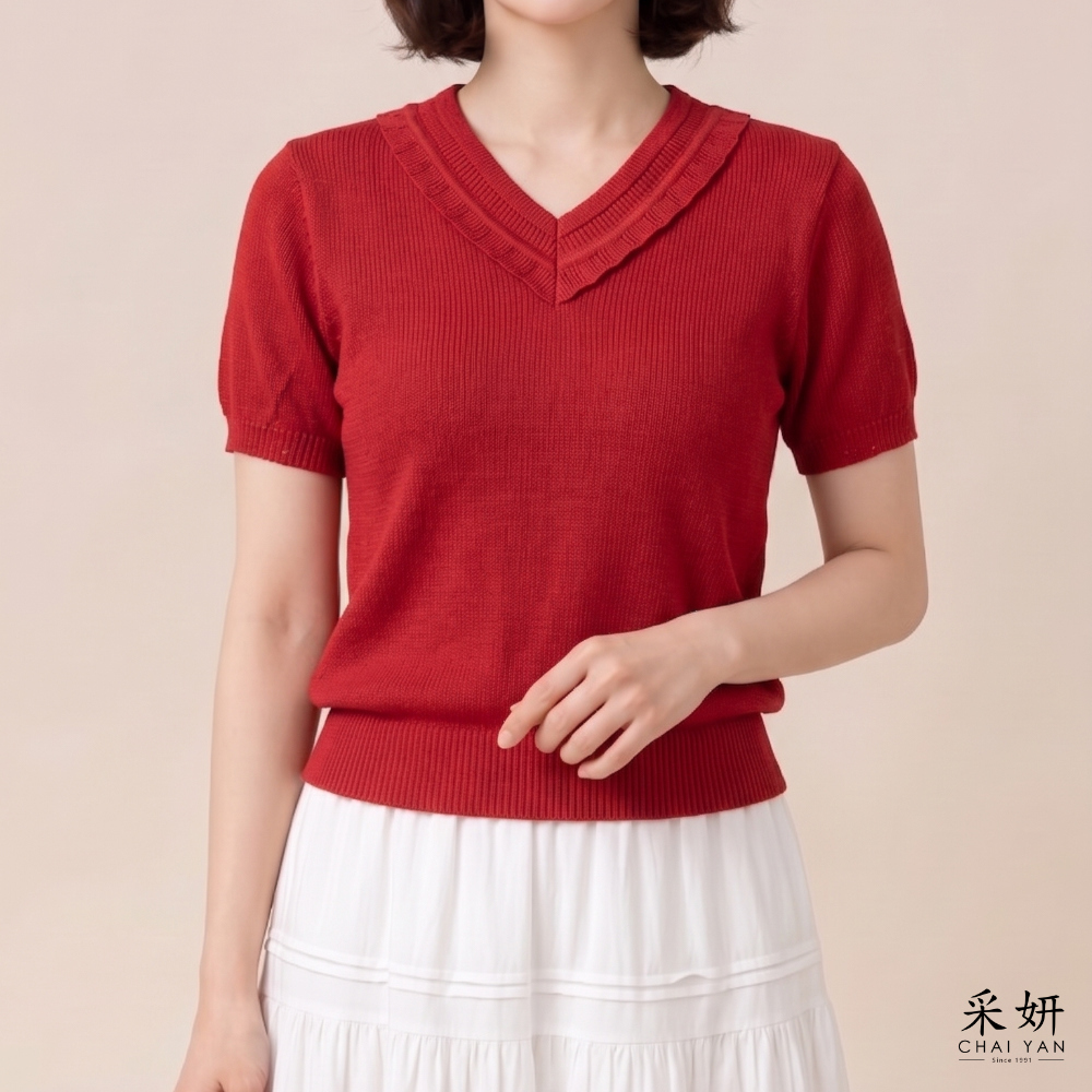 波浪粗網織短袖上衣