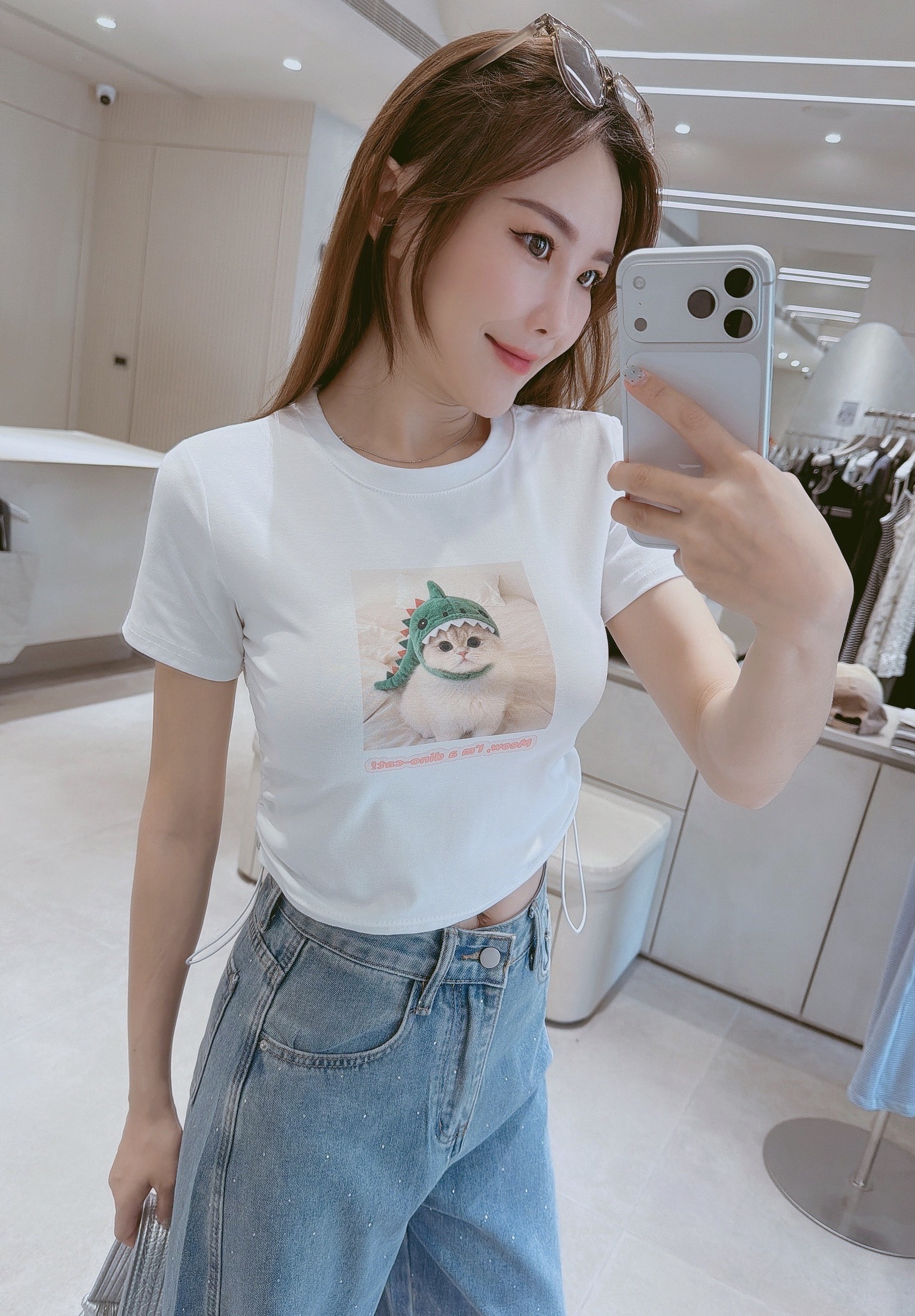 恐龍貓咪側抽繩棉質衣