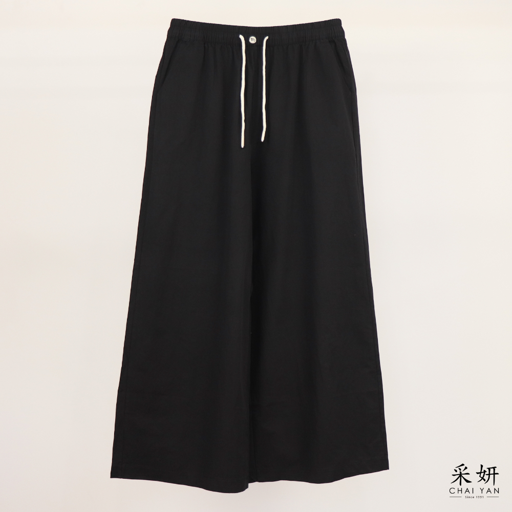 素面休閒輕薄斜織寬褲