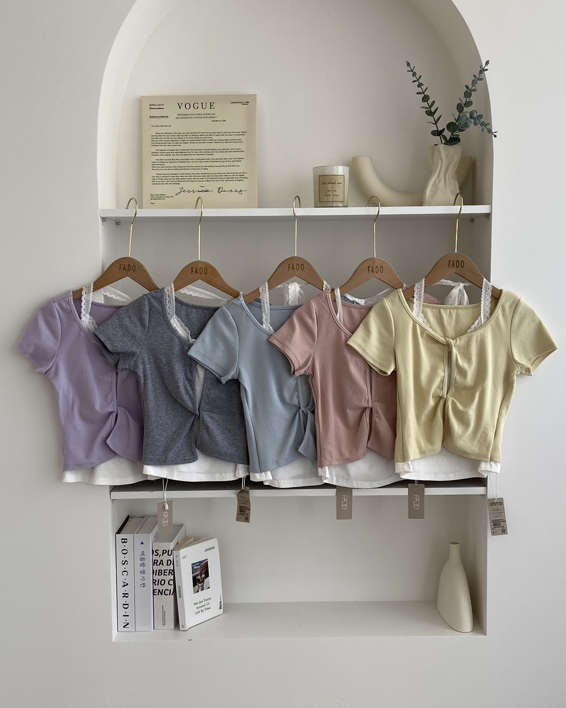 法朵Fado shop｜扭結蕾絲假兩件短T 0285002 三色