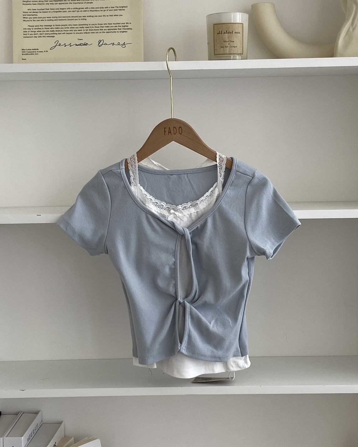 法朵Fado shop｜扭結蕾絲假兩件短T 0285002 三色