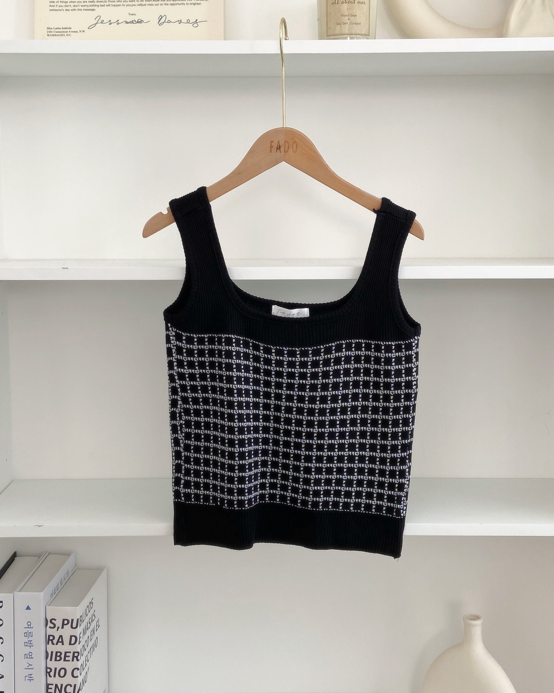 法朵Fado shop｜復古格子粗肩帶針織背心 1105004 兩色