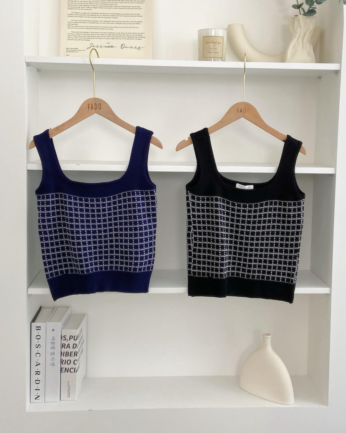法朵Fado shop｜復古格子粗肩帶針織背心 1105004 兩色