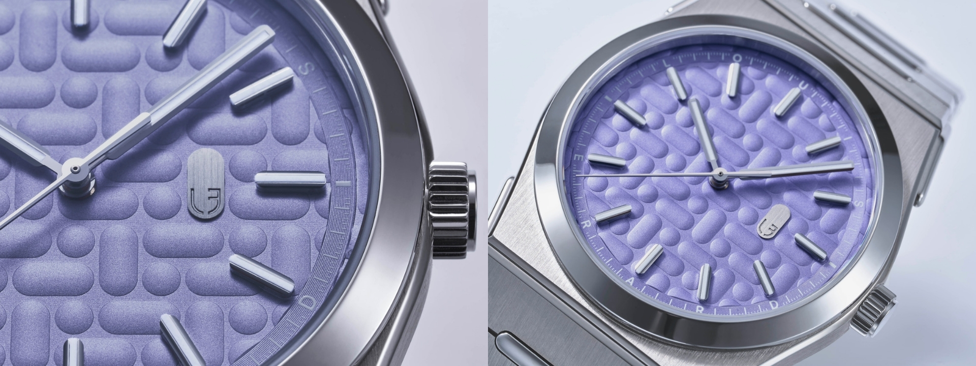 Louis Erard, 2340系列,2340 Mauve,柔霧紫色面盤,一體式鍊帶腕錶,漸縮式鍊帶,優雅運動風格
