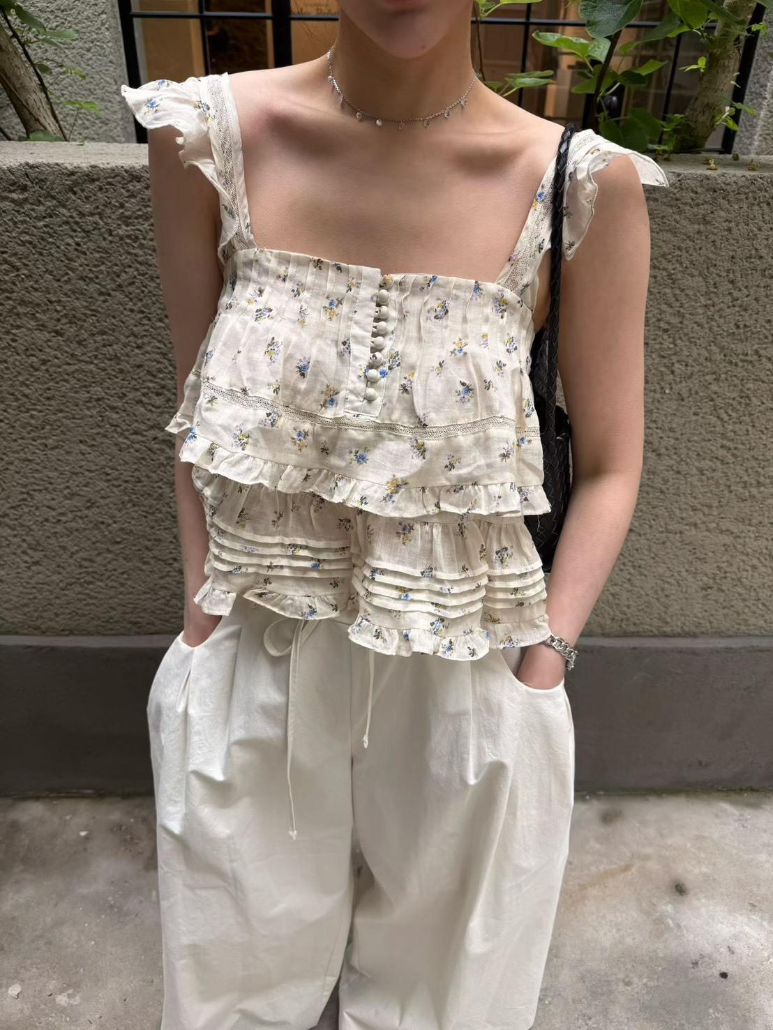 印花布釦雙層背心