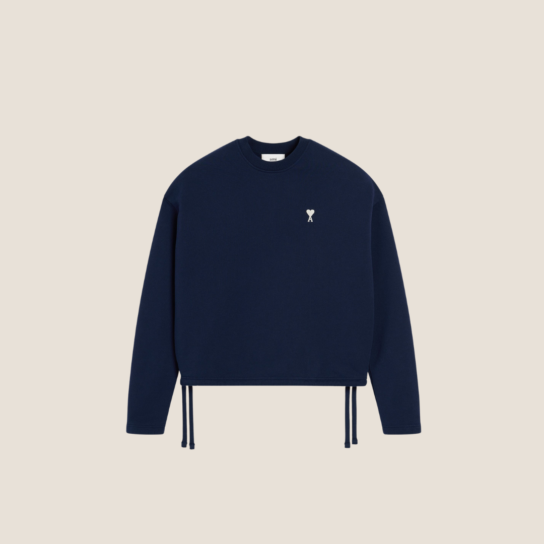1LN0307-011 AMI Paris Classic Fit Ami De Coeur Organic Cotton Fleece Sweatshirt Navy #FSW060-730-430 (C-NB-E)