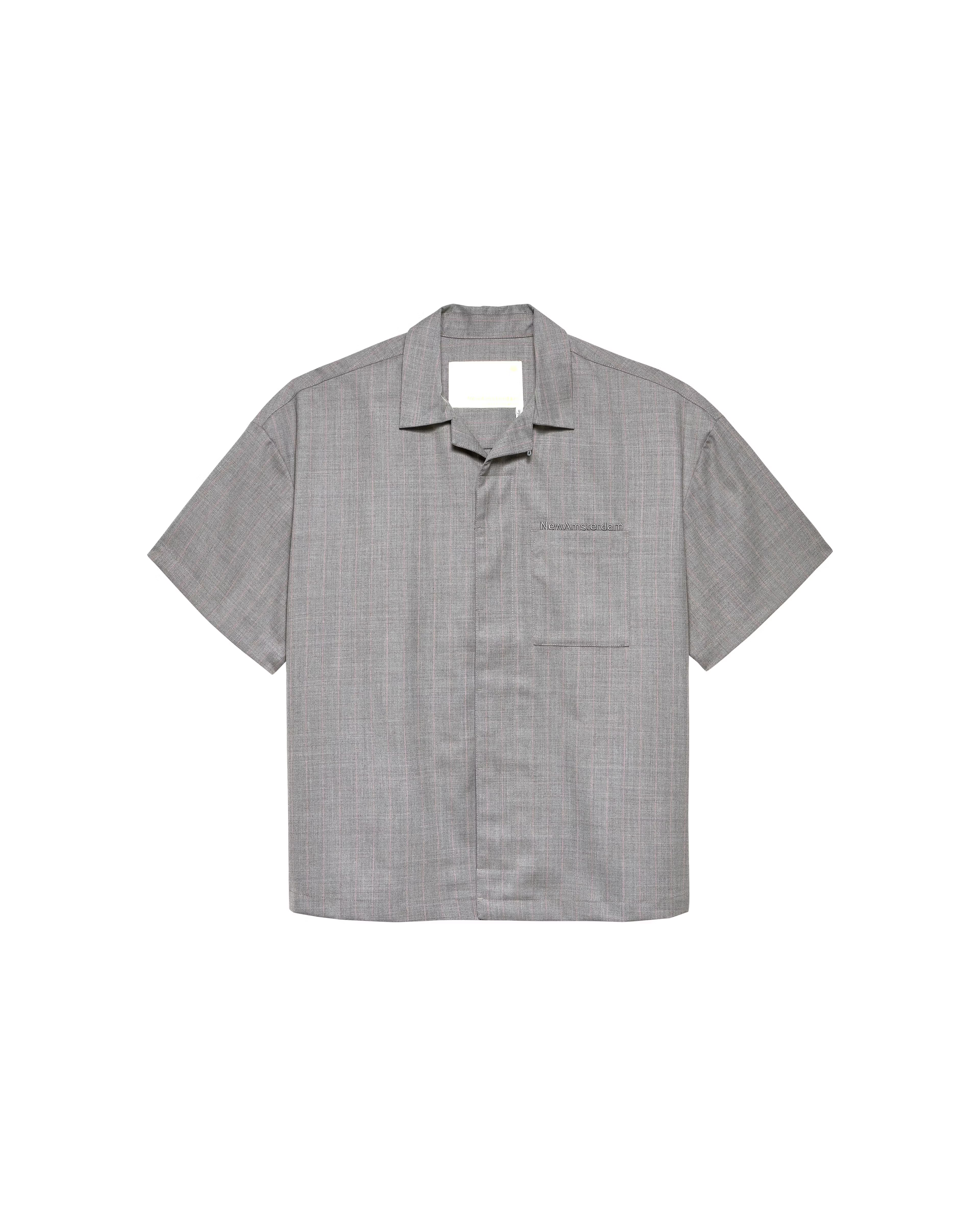 NEW AMSTERDAM SURF ASSOCIATION｜WIJK SHIRT WOOL GREY W/PINK PINSTRIPES "GREY"