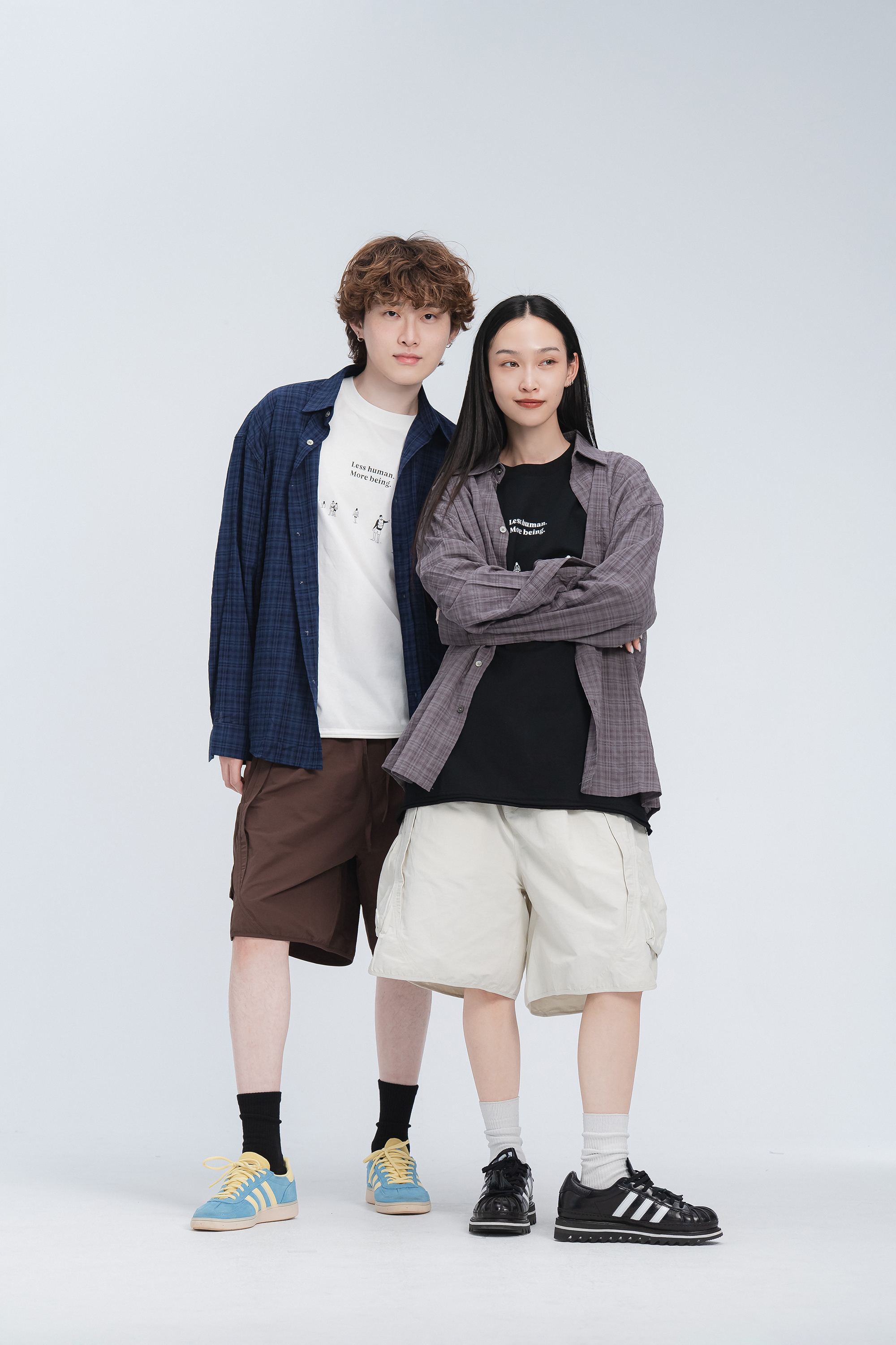 低調格紋長袖薄襯衫 2色