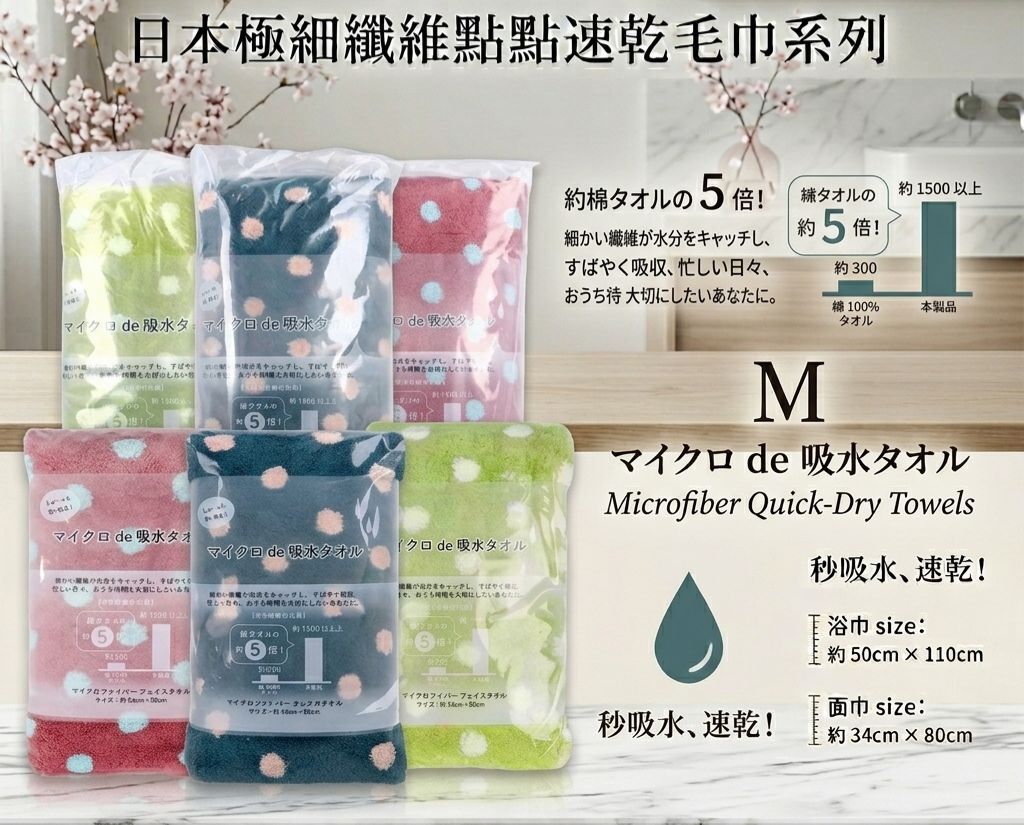 【預購】JM052702 日本極細纖維點點速乾毛巾