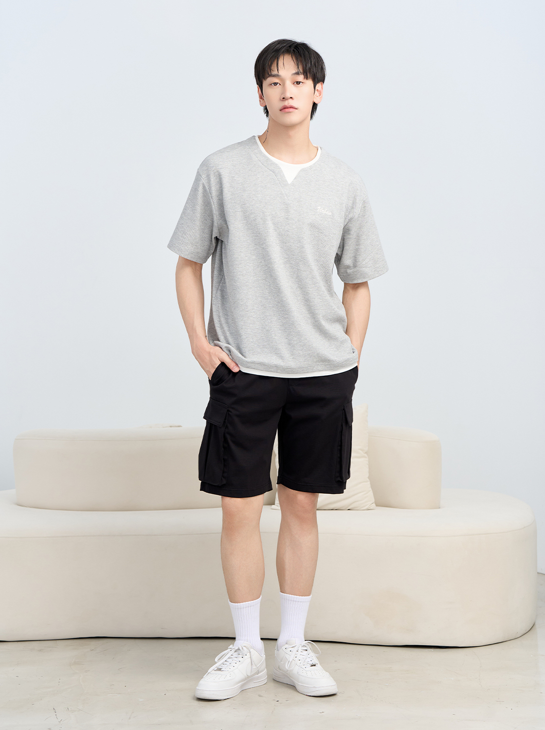 【期間限定】高質感斜紋紋理假兩件上衣