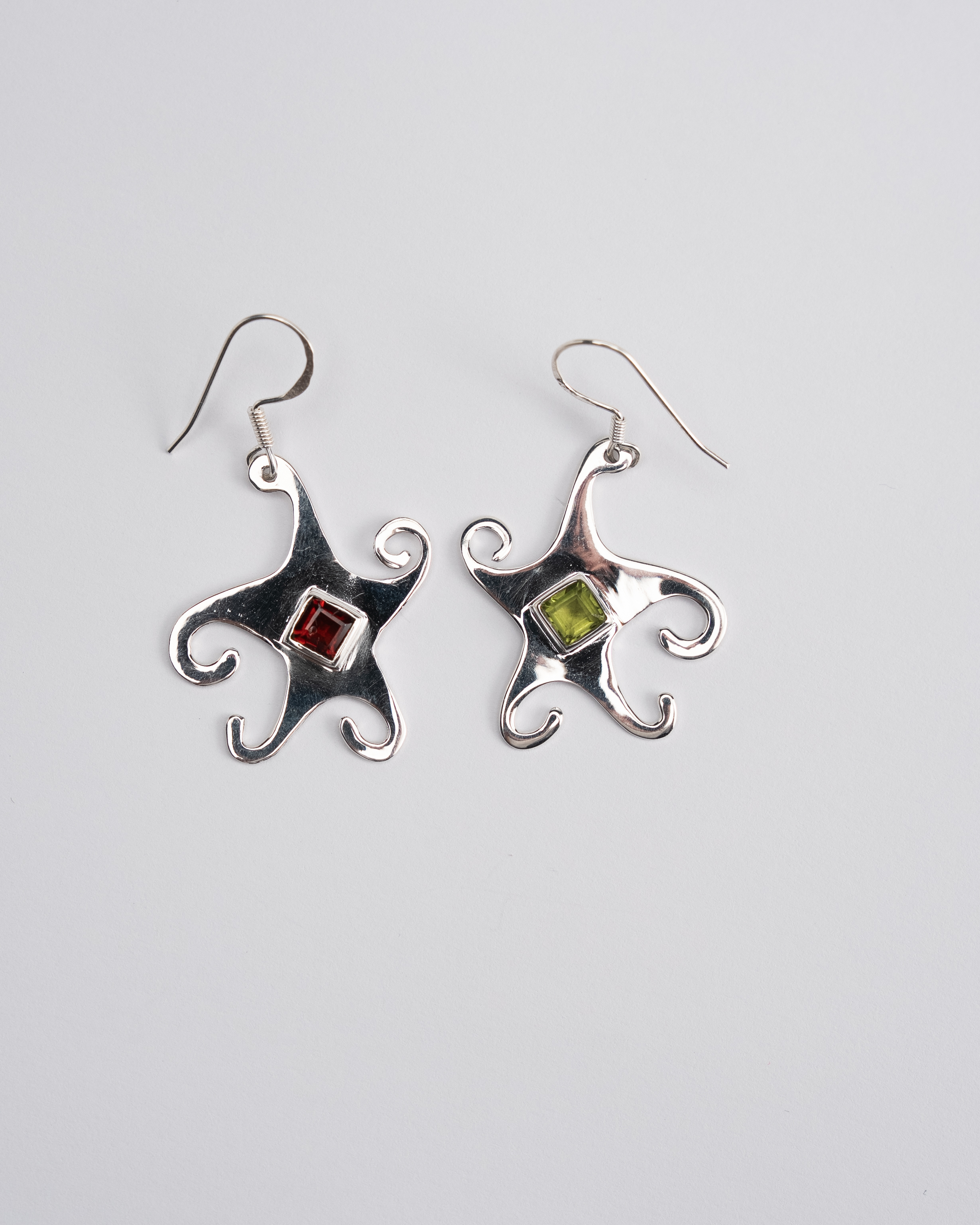Jester Bloom Peridot & Garnet Whimsical Star Earrings