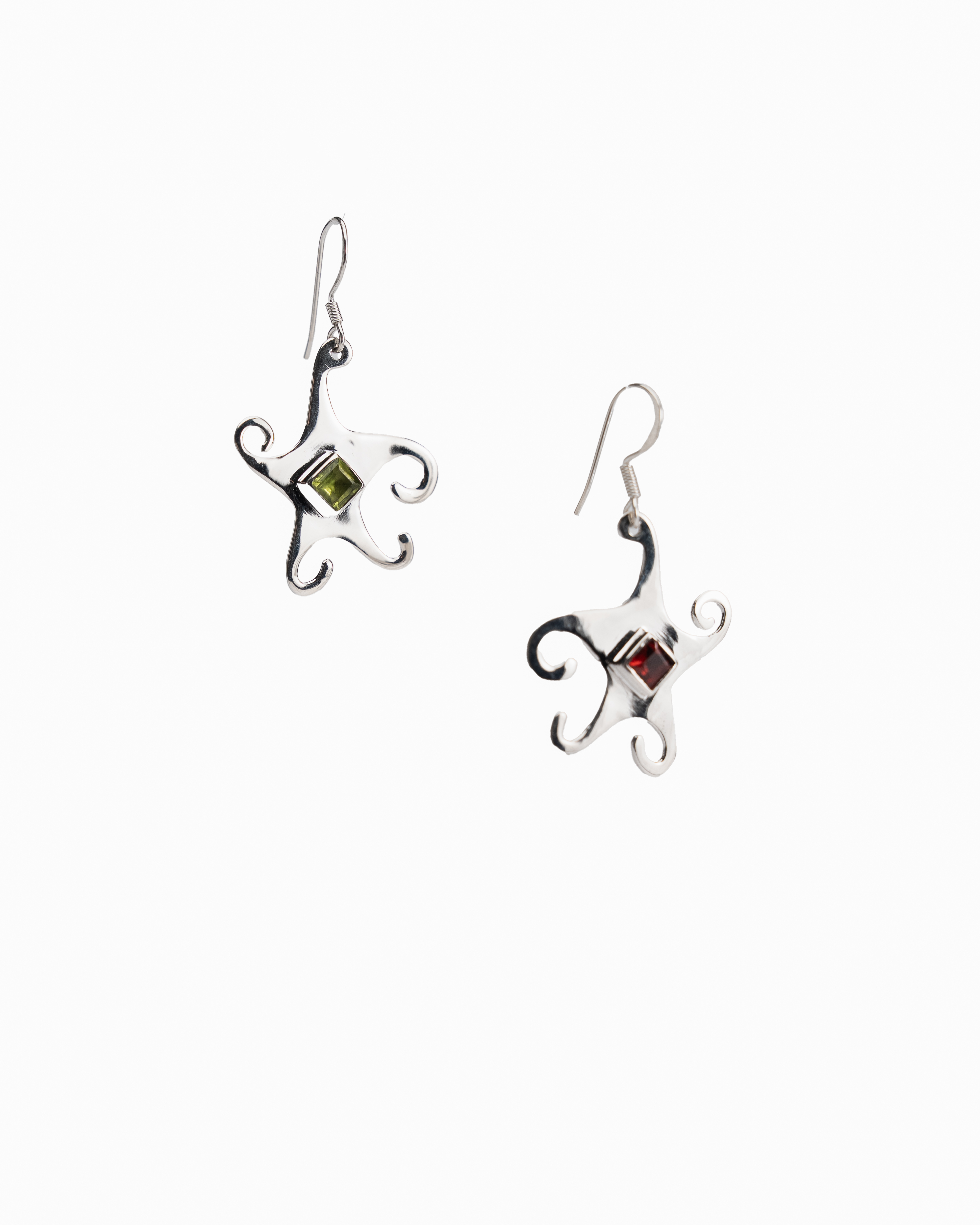 Jester Bloom Peridot & Garnet Whimsical Star Earrings