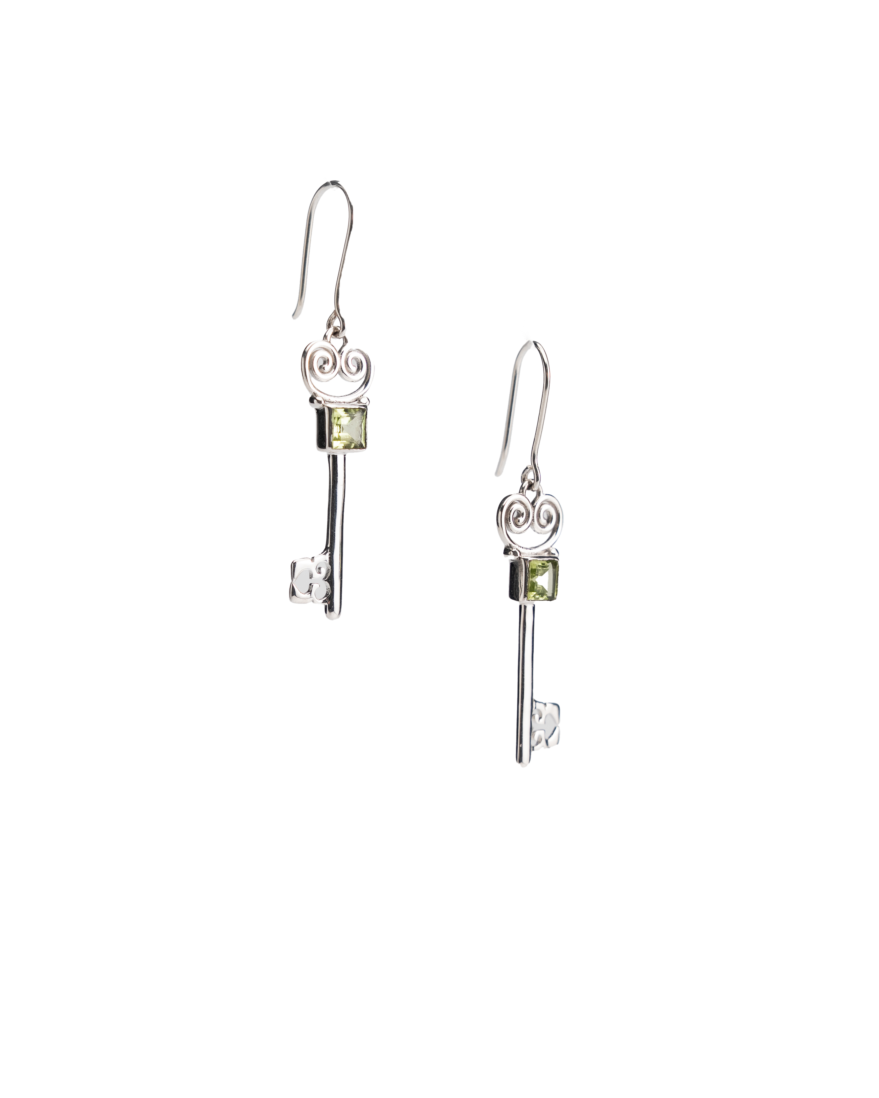 Jester Bloom Peridot Lovers Key Earrings - Green