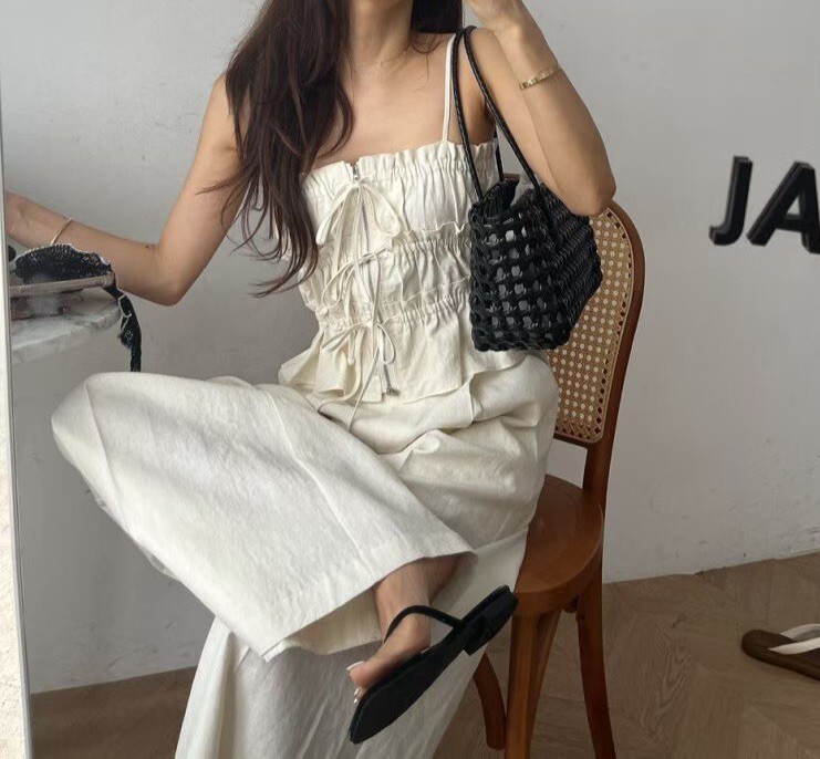 綁帶束胸亞麻馬甲