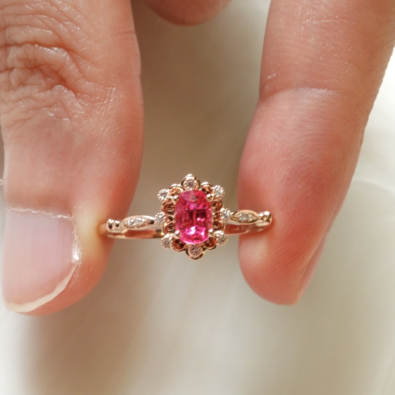 18K Rose Gold Natural Burmese Jedi Spinel Diamonds Ring