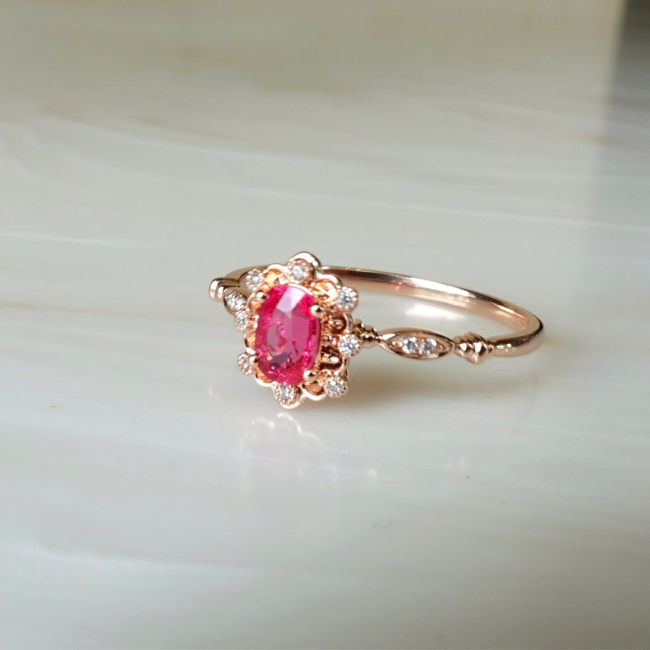 18K Rose Gold Natural Burmese Jedi Spinel Diamonds Ring