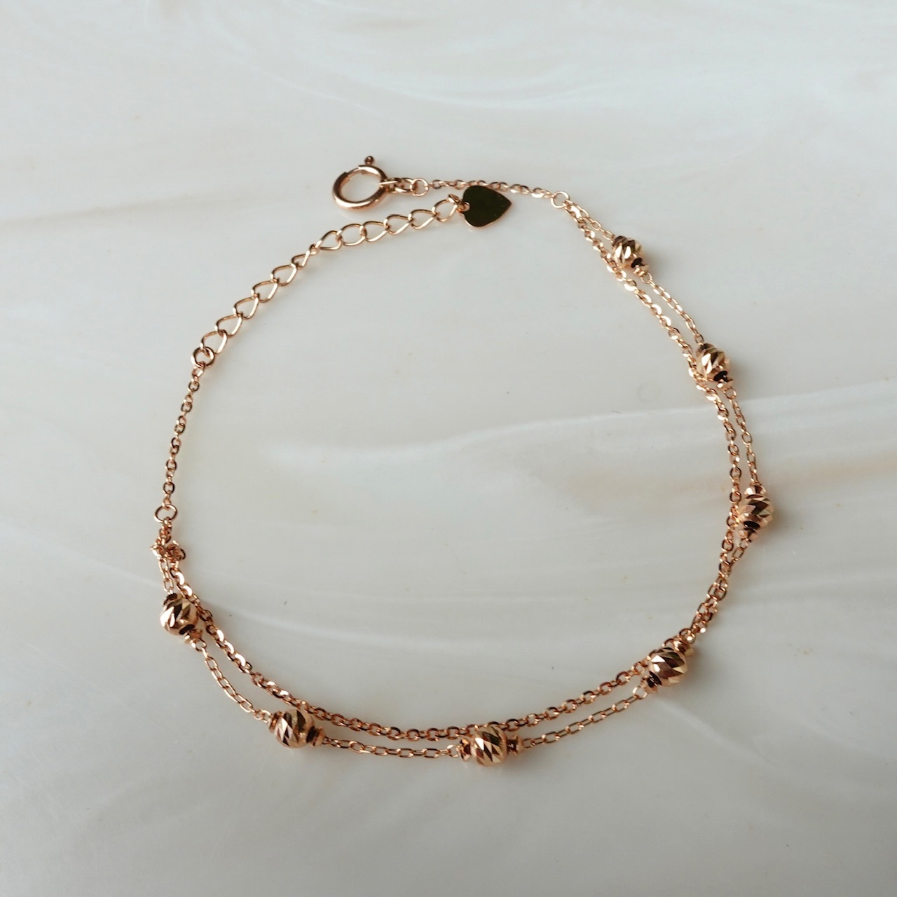 18K Rose Gold Japanese Laser Balls Double Layers Bracelet