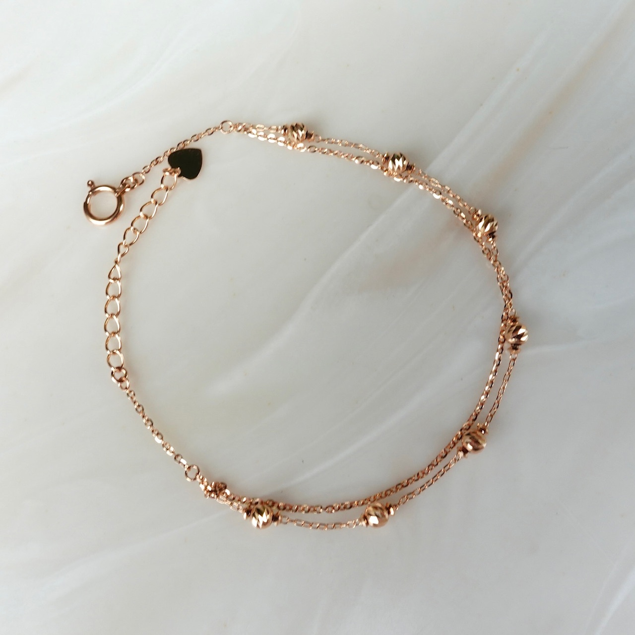 18K Rose Gold Japanese Laser Balls Double Layers Bracelet