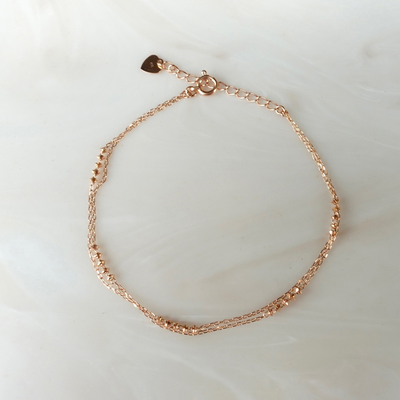 18K Rose Gold Japanese Laser Balls Double Layers Bracelet