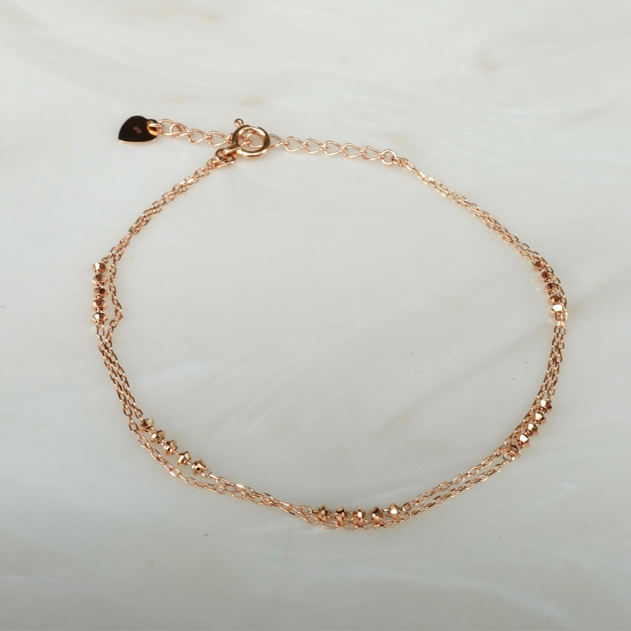 18K Rose Gold Japanese Laser Balls Double Layers Bracelet