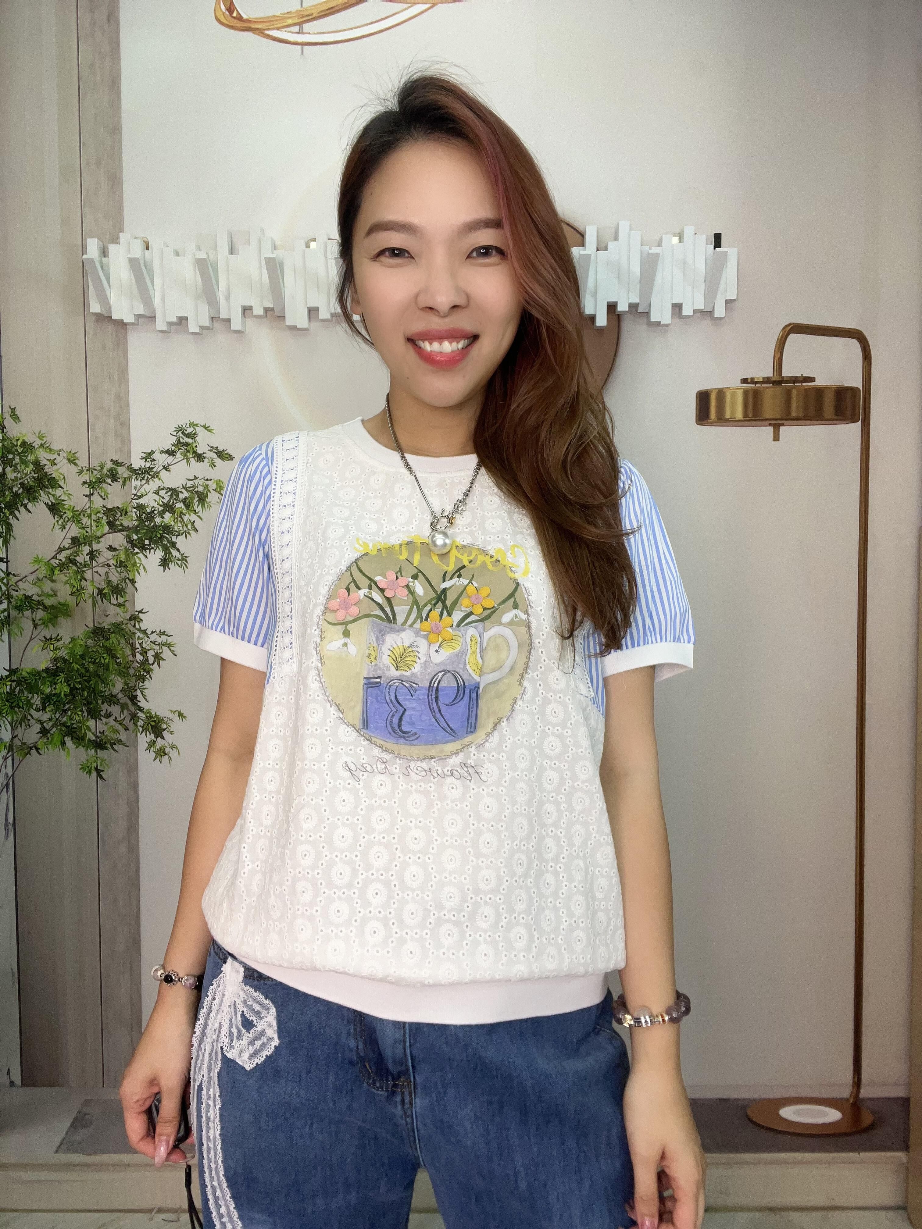 ma牌子lace 拼直條䄂花圖top~167H