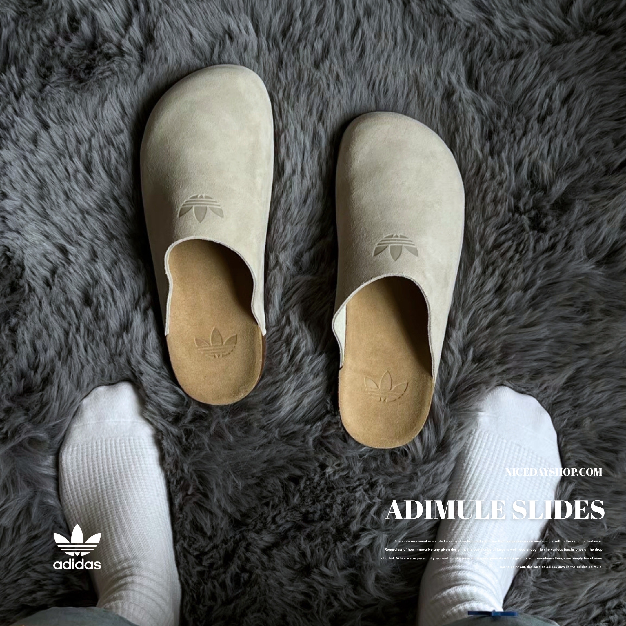 NICEDAY 代購 Adidas ADIMULE Slide 拖鞋 穆勒鞋 輕便 麂皮 奶茶色 大地色 IH6906