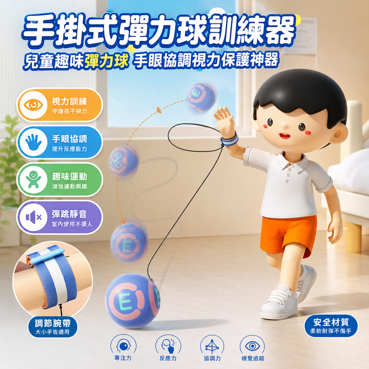 手掛式彈力球訓練器 兒童趣味彈力球手眼協調視力保護神器