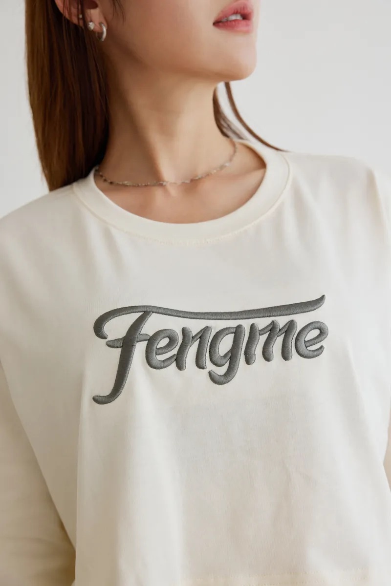 FENGME Sporty Cropped Long Sleeve Shirt - Beige