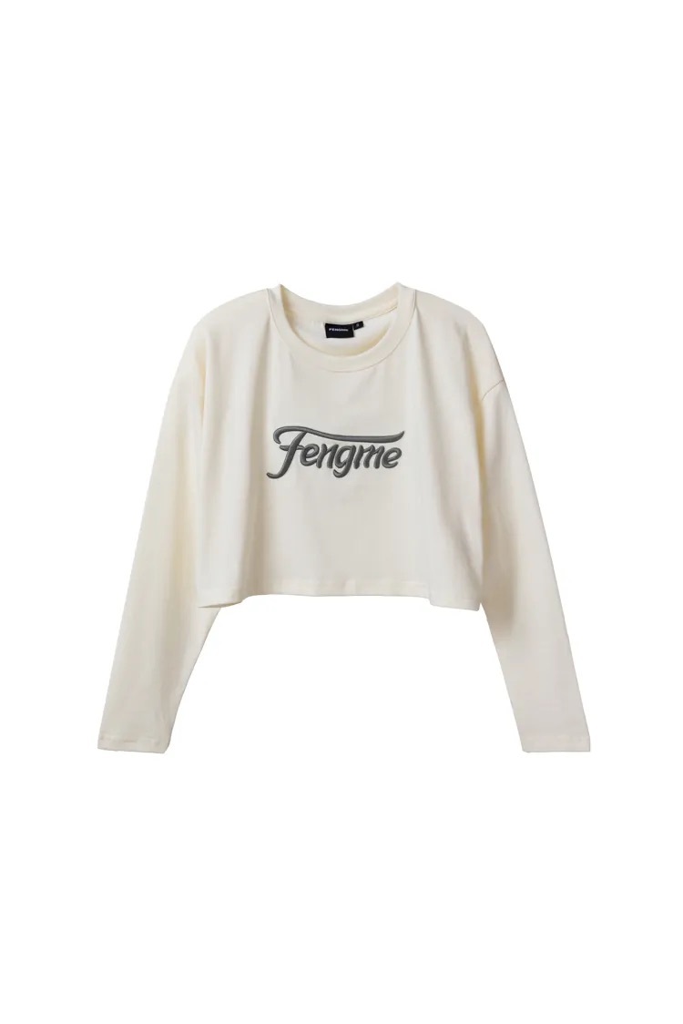 FENGME Sporty Cropped Long Sleeve Shirt - Beige