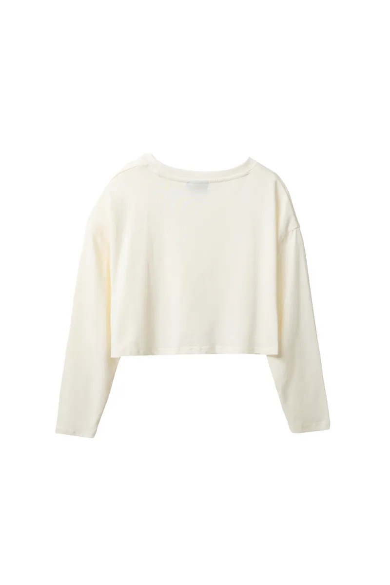 FENGME x Kimi Ji Smiley Heart Embroidery Cropped Long Sleeve Shirt - Cream