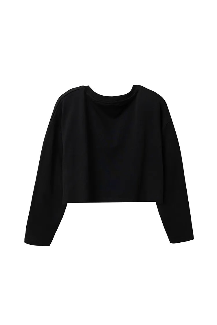 FENGME x Kimi Ji Smiley Heart Embroidery Cropped Long Sleeve Shirt - Black