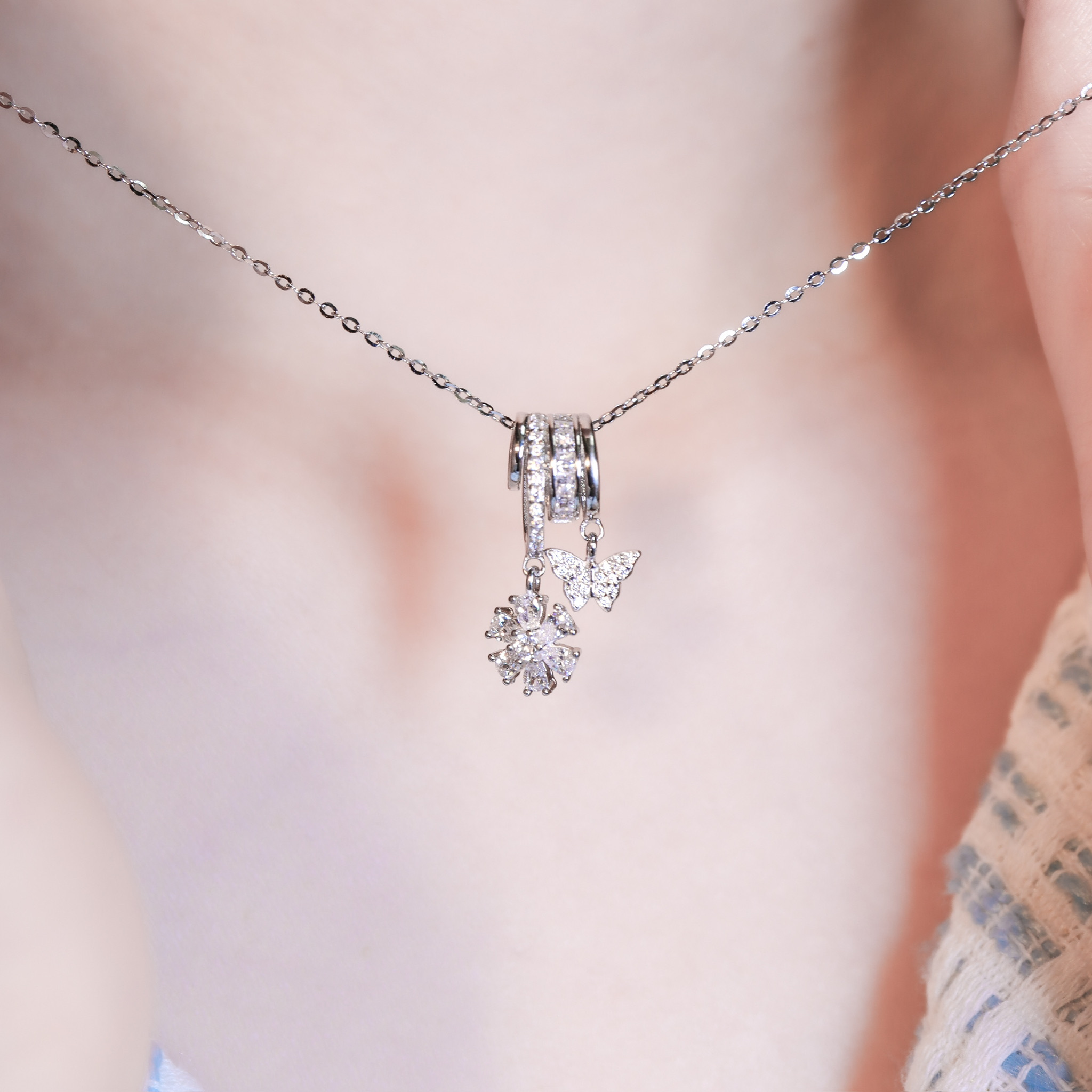 | 925 Silver | Floral Butterfly Necklace | NE1659 |