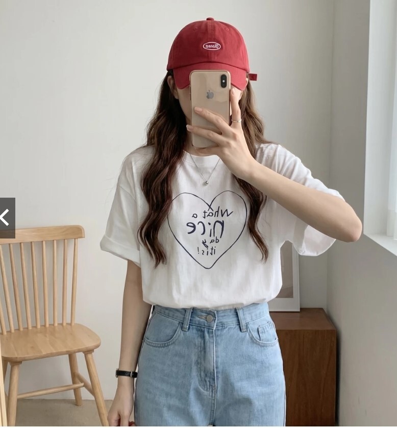 【直播】BUY LOVE BL052802 女裝心形印花短袖上衣(白色)